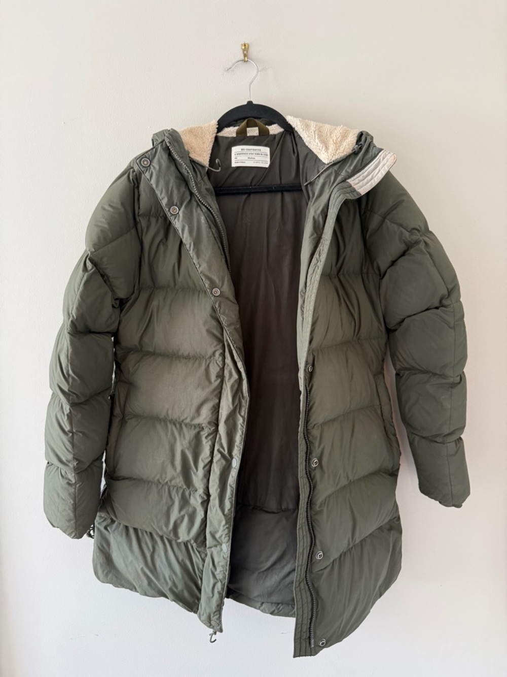 REI Olive Green Puffer Coat with Hood